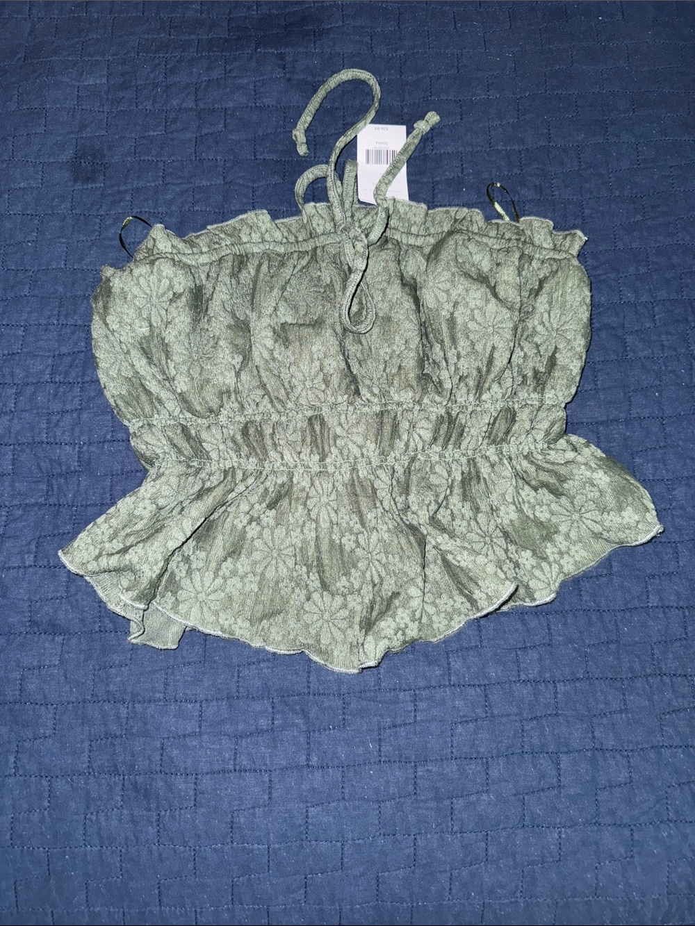 Buckle Sage Green Floral Smocked Strapless Peplum Top